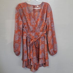 Floral Wrap Romper with Long Sleeves